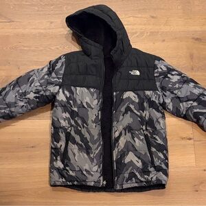 The North Face Black and Gray Camo Jacket